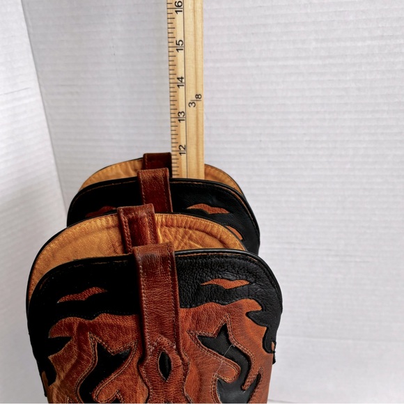 NWOT OLD WEST COWGIRL LEATHER CUSHIONED SOLE BLACK CAMEL TAN INLAY BOOTS SZ 9 - Picture 11 of 15